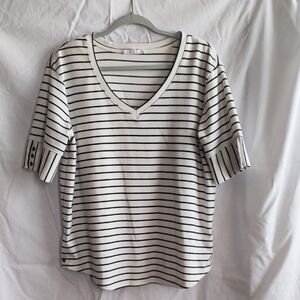 Jane and Delancey Black and White Striped V-Neck Top